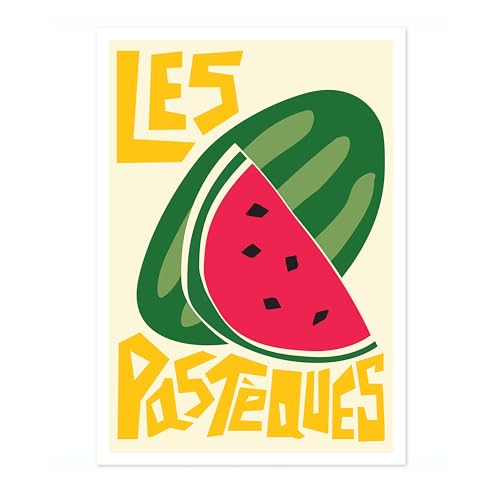 Animato Watermelons Print, Graphic Fruit Poster, Colourful Framed Wall Art, Kitchen Decor, Foodie Gift Idea, Archival Matte, A4 (Print Only) - 29.7x21cm