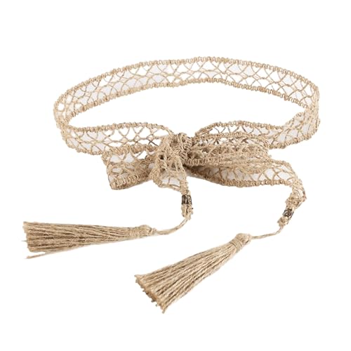 Retro cotton and linen woven waistband for women, Bohemian hollow tassel waist chain decorative skirt belt
