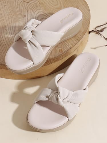 Image of Women's Wedge Slip-On Sandals with Knot Strap | Comfortable Casual Platform Slippers for Girls & Women
