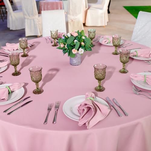 Image of 16 Pack Light Pink Plastic Tablecloth for Round Tables, Premium Decorative Pink Disposable Table Cloths for Parties, Bulk Round Party Table Cover for Birthday Wedding Anniversary Graduation, 84 Inch