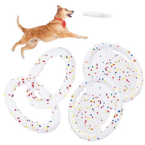 Nobleza Indestructible Fly Disc Ring Toy Set for Dog Pet, 2025 New Poncorn E-TPU Durable Puppy Fetch Outdoor Interactive Toy for Large Medium Small Aggressive Chewers, 4 PCS