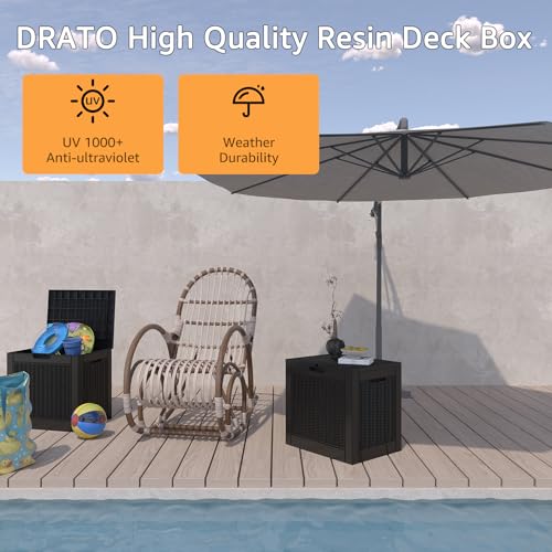 DRATO 31 Gallon Deck Box, Outdoor Storage Box for Patio Cushion, Sports Equipment, Garden Tools, pool Storage, Waterproof Resin Storage Box (Black)
