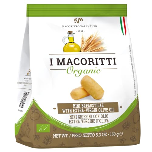 I Macoritti Organic Breadsticks with Extra Virgin Olive Oil - Authentic Italian Snack, Zero Sugar, Oven-Baked, Non-GMO, Preserve Free, Made in Italy - 5.3 oz, Pack of 1