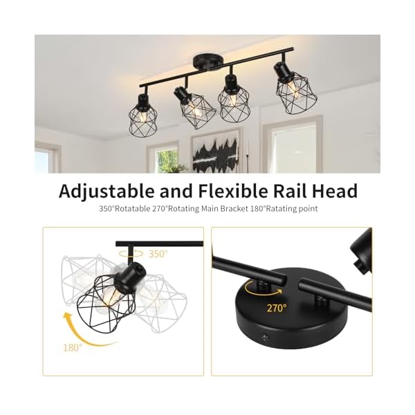 Wilon track lighting fixtures ceiling 4 light flush mount ceiling spot lights industrial track light black kitchen light fixtures rotatable spotlight for kitchen hallway living room e26 base  urban country home decor
