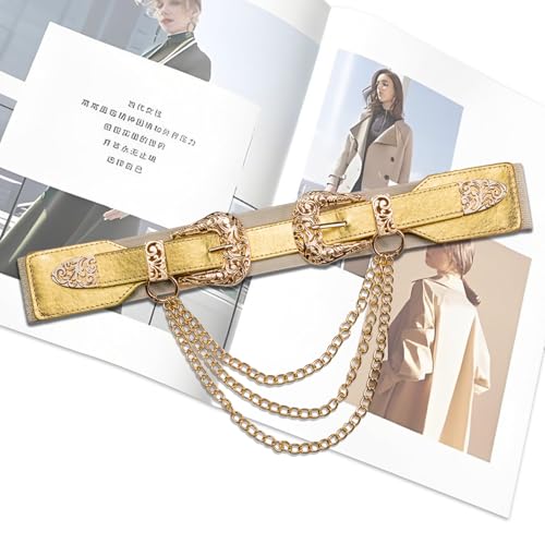 Image of Dubulle Womens Belt Chain Leather Belts Vintage Western Adjustable Elastic Double Buckle for Cowboy Pant Dress
