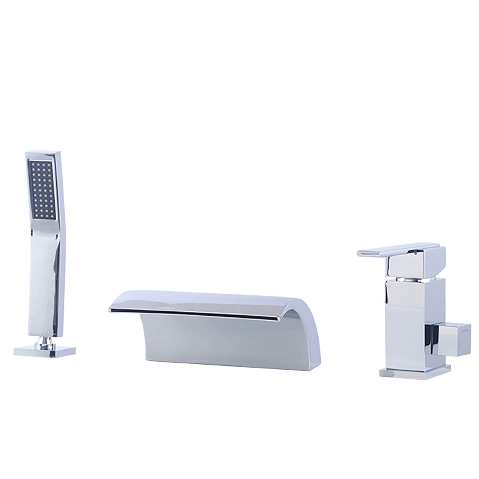 AYCDL Waterfall Chrome Bathtub Faucet with Handheld Shower Head, Widespread Tub Faucet Set Deck Mount Tub Filler Faucet 3 Holes Tub Tap for Bathroom
