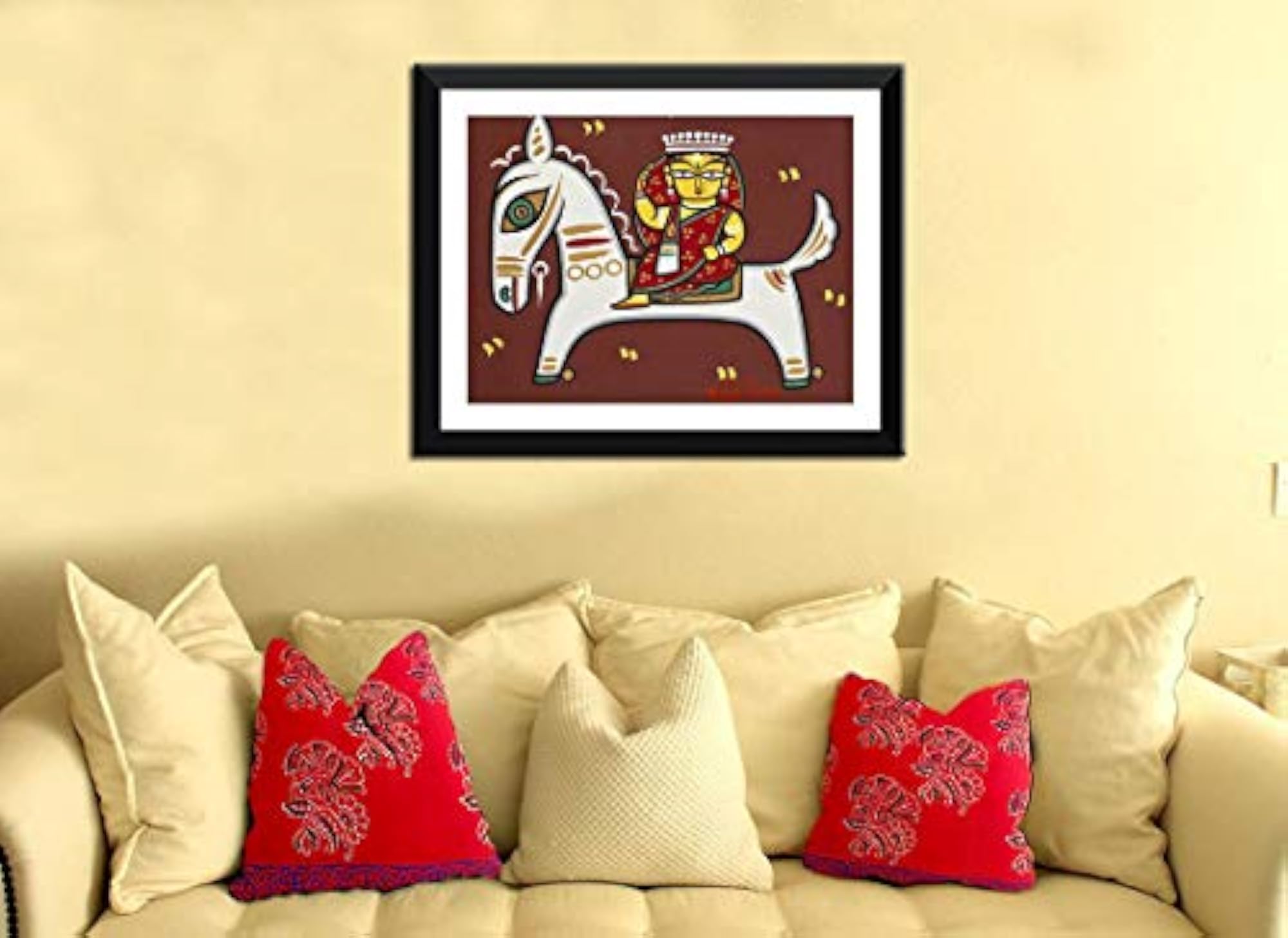 Rani On A Horse By Jamini Roy - Large Digital Print - Framed
