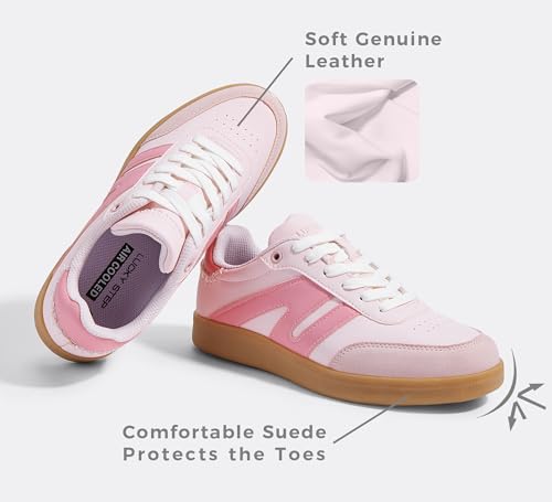 Image of LUCKY STEP Women Classic Retro Gum Sole Fashion Sneakers Casual Tennis Skate Shoe Genuine Leather Walking Footwear Anti Slip Trainers