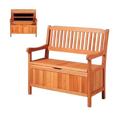 VEVOR Outdoor Storage Bench, 2-Person Wooden Storage Bench, 33 Gallons Deck Box with Side Handle, Supports up to 705 lbs, Outdoor Seating & Porch Decor, for Patio Garden Balcony Yard