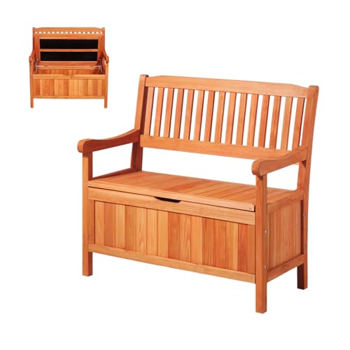 VEVOR Banc de Rangement Extérieur en Bois Coffre de Jardin 125 L Banc de Terrasse 2 en 1 avec Poignée Latérale, Capacité de Charge 319,8 kg, Siège d'Extérieur...