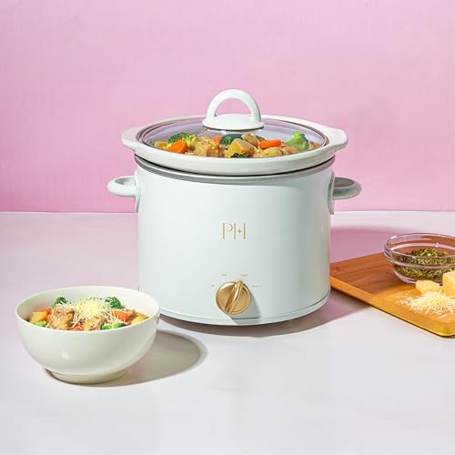 Image of Paris Hilton 3.5-Quart Manual Slow Cooker, Naturally Nonstick Stoneware Ceramic Insert, Three Settings (Low, High, Warm), Dishwasher Safe Family Size Slow Cooker, White