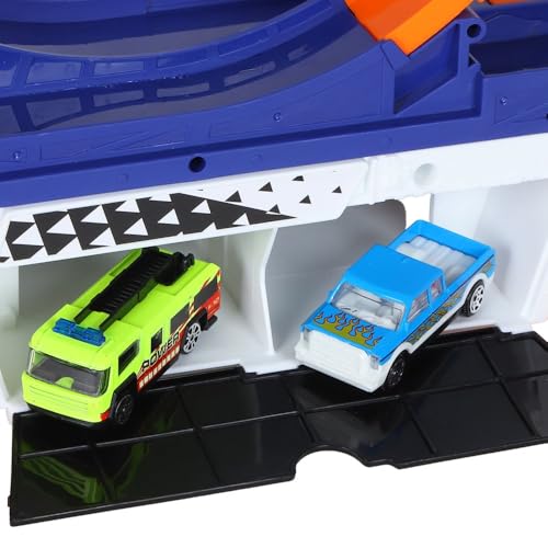 Image of Turbo Track Ejection Car Transporter Truck Toy with Stunt Loop & 2 Racing Cars | Light & Sound Multi-Level Launcher Vehicle Playset for Kids, Collectors & Adults