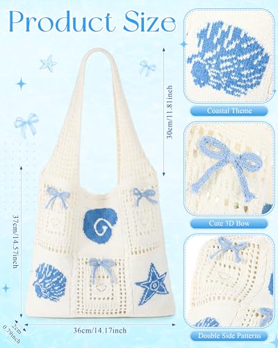 Bolsa de Playa tejida estilo crochet azul para mujeres miniatura 4