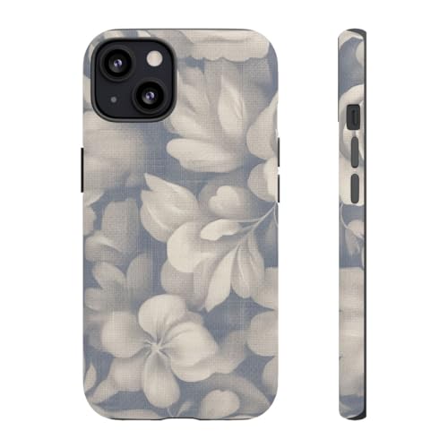 Coque iPhone 13 rigide mate au motif floral vintage bleu et beige