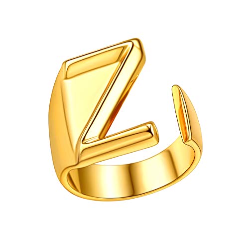 FindChic Initial Letter Z Statement Cuff Rings for Women Alphabet Knuckle Ring 18K Gold Plated Resizable Fashion Jewelry Gift