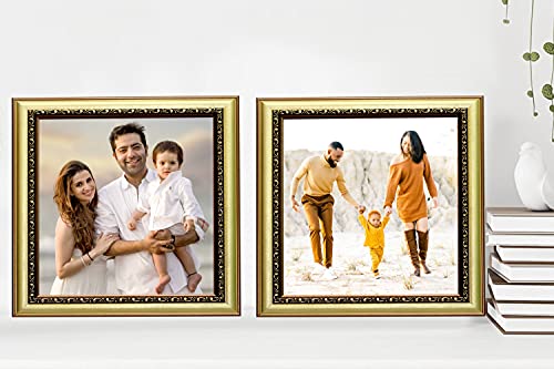 Image of set of 2 12x12 Inch Dark Golden Color flexiable Glass (acrylic) & synthetic wood customized Modern Collage Photo Frames for Wall Hanging