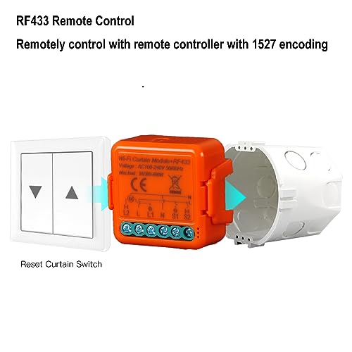 Roller Shutter Switch RF Remote Control for Electric Shutters Works Parallel to Original Curtain Switch, Module Compatible with Alexa and Google Home, SmartLife/Tuya App (switch+rf)