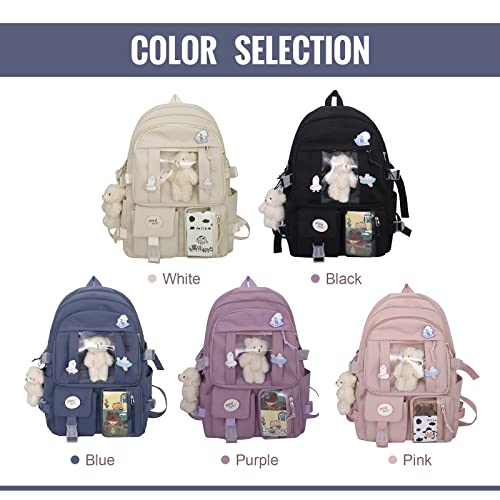 Mochila Kawaii escolar rosa con accesorios colgantes estéticos 7