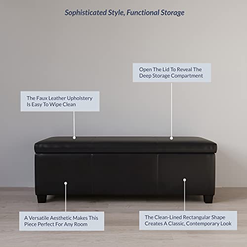 Image of BELLEZE Storage Faux Leather Ottoman, 47 Inch Bench Bedroom Bench with Safety Close Hinge, Extra Long Ottoman with Storage for Living Room, Entryway, Hallway, Foot Rest, Support 300lbs - Black