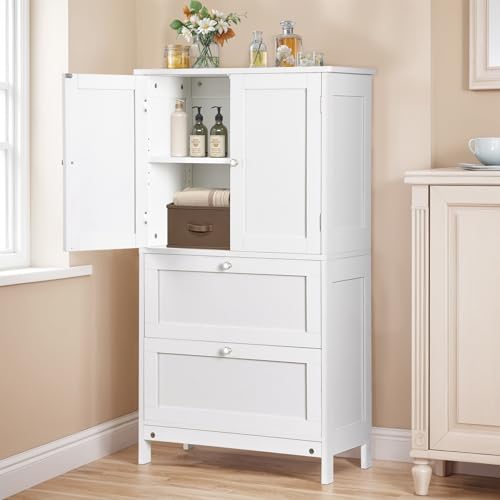 ZenStyle Bathroom Floor Storage Cabinet, Kitchen Organizer with 2 Drawers and 2 Door, Free Standing 5 Height Adjustable Shelf Versatile Storage for Bathroom, Dining Room, Kitchen, Utility Room