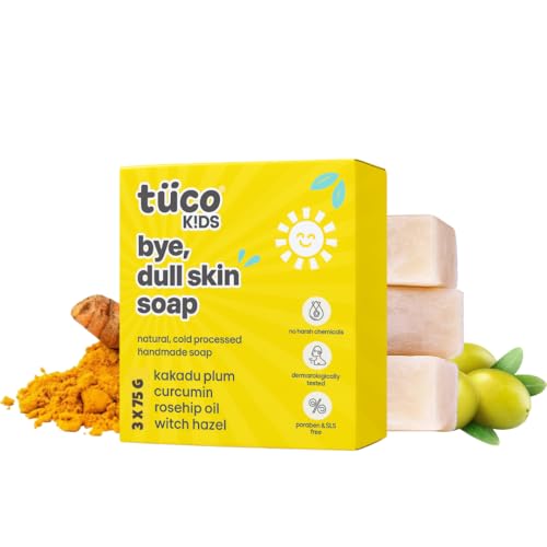 Tuco® Dull Skin Soaps Turmeric, Shea Butter & Coconut Oil Magic Soaps For Bath (75 Gms Pack Of 3) | Paraben Free | Haldi Bath Soap for tan removal | Handmade Soaps For Glowing | Skin Brightening Soap For Men, Women & Kids