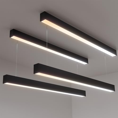 JTT 4FT LED Linear Light,50W/40W/30W Linkable Office Light Fixture,3000K-5000K Selectable,0-10V Dimmable Architectural LED Suspension Ceiling Hanging for Shop Basement Light Dining Gym Room, 4 Packs