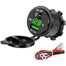 Precio De Pila Para Moto YGL Impermeable Carga Rapida Cargador USB QC3.0 para Auto Motocicleta, Salida USB 2.1A con Pantalla de Voltaje e Interruptor (Verde)