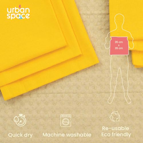 Image of Urban Space 100% Cotton Multipurpose Hand Towel, Kitchen Napkins Set of 6, Dining Table Napkins for Kitchen, Machine Washable & Reusable (Set of 6 - Yellow)