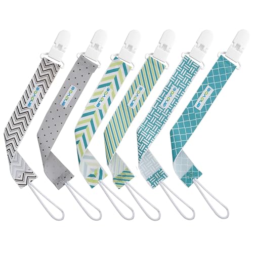 Image of Pacifier Clip by Enovoe - 6 Pack of Pacifier Clips - Stylish Teething Ring Pacifier Holder Clip for Baby Boys and Girls - Multicolor - binkie Clip Baby Pacifier