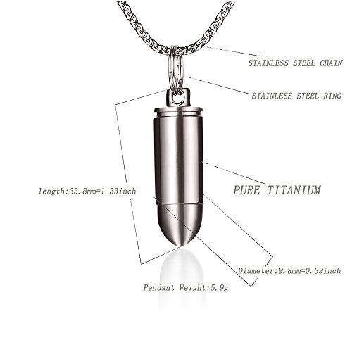 Titanium Necklace for Men, Titanium Bullet Pendant Necklace for Men and Women Stainless Steel Rolo Chain2
