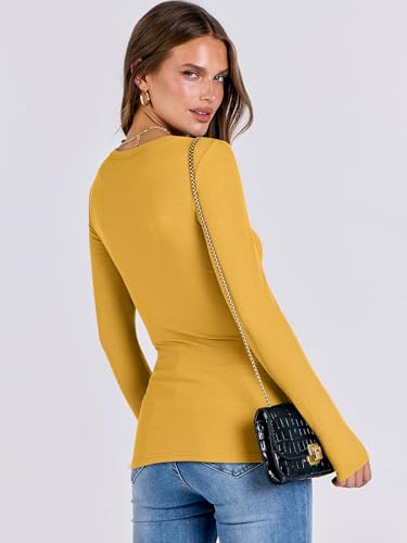 Image of ANRABESS Women Long Sleeve Shirts Rib Knit Slim Fit Tops Basic Tee Spring Outfits Casual T-Shirt Underscrubs Layer Clothes