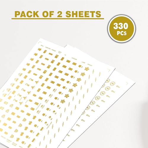 Image of Golden Switch Board Stickers for Home and Office - 330 Self Adhesive Electric White Switch Board Covers, Vinyl Transparent Stickers for Lightbulb, Fan, AC, Stickers (Gold)