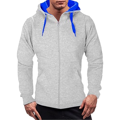 Zip Hoodies for Men Long Sleeve Splicing Comfort Hoodie Lightweight Casual Thermal Warm Hooded Pullover with Pocket