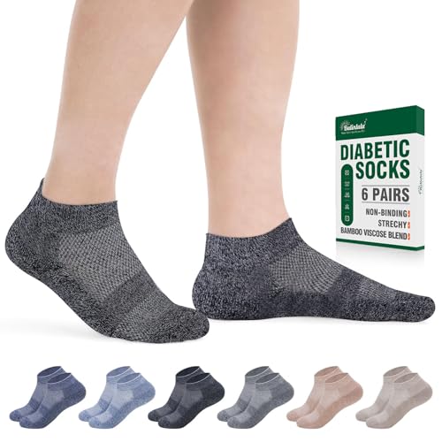 Bulinlulu Diabetic Socks for Men Women,6 Pairs Low Cut Non Binding Diabetic Socks,Ankle Seamless Socks for Men 6-9 9-12(Dark-Large)