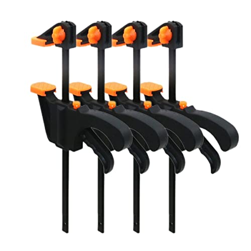 HASTHIP® 4 Pcs Quick Grip Clamp for Woodworking with Heavy Duty Bar Clamps, Two-Way Fixed F Clipsfor Glass, Welding Works and DIY Projects, Quick Grip and Release(4in)