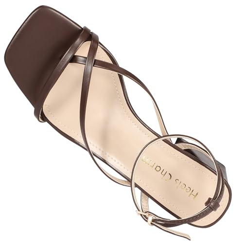 Heels Charm Women's Low Chunky Block Heeled Sandals 2.68 Inches Open Toe Cross Ankle Strap Block High Heel Sandal Dress Dancing Chunky Sandals Daily Work Party Wedding Shoes3