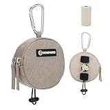 Dog Poop Bag Holder for Leashes- Dog Treat Pouch with Waterproof Zipper,Puppy Training Small Bag with Carabiner & Bungee Toggle,Two Pockets for Dry or Wet Treats-Pet Travel Walking Essentials (Khaki)