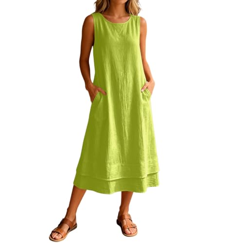 Robe lin femme bretelles mi-longue et fluide de couleur unie