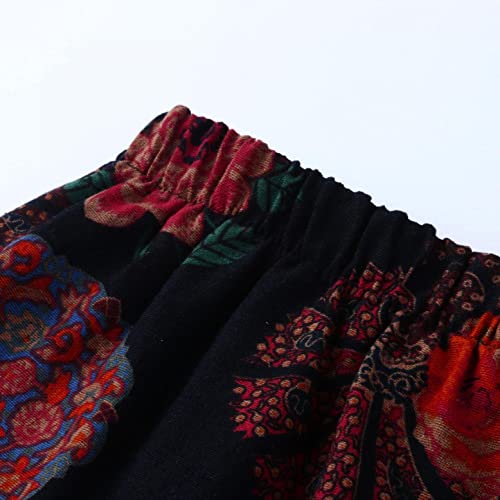 Amaoo Women's Casual Summer Capri Pants Cotton Linen Elastic Waist Trousers Boho Print Relex Fit Beach Cropped Pants, 01#Black #TOP2