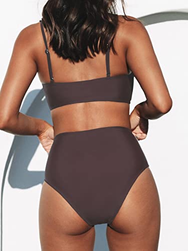 Image of CUPSHE Women's Bikini Sets Two Piece Swimsuit High Waisted V Neck Twist Front Adjustable Spaghetti Straps Bathing Suit