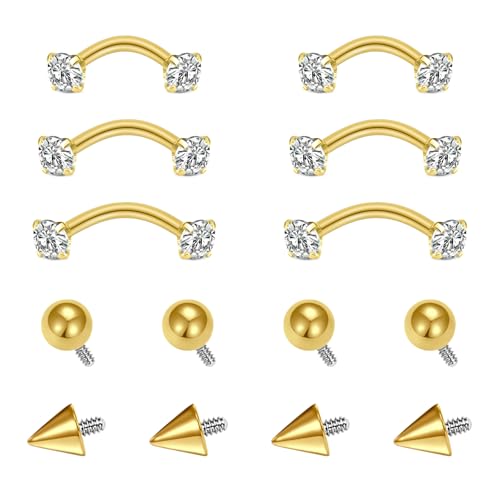 AVYRING 16g Gold Eyebrow Piercing Jewelry Tiny Eyebrow Rings Internal Thread Surgical Steel Curved Barbell Helix Daith Earrings for Women Small Belly Button Rings Vertical Labret Lip Jewelry 6mm 8mm 10mm