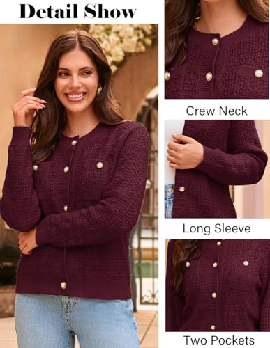 Image of GRACE KARIN Womens Open Front Button Down Long Sleeve Texture Knit Cardigan Sweaters with Pockets