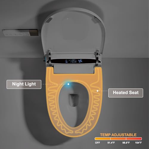 Inodoro inteligente de una pieza alargado T10 UNIKOO | Apertura y cierre automáticos, pantalla LED, altura cómoda, descarga por sensor de pie y automática, asiento calefactado y luz nocturna para baño miniatura 4
