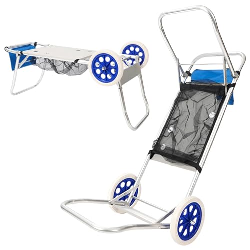 DEVESSPORT Carro de Playa Multifunción Convertible en Mesa Plegable | Ruedas Grandes, Aluminio Ligero, Bolsa de Red y Diseño Compacto para Transporte y Comodidad en la Playa o Camping