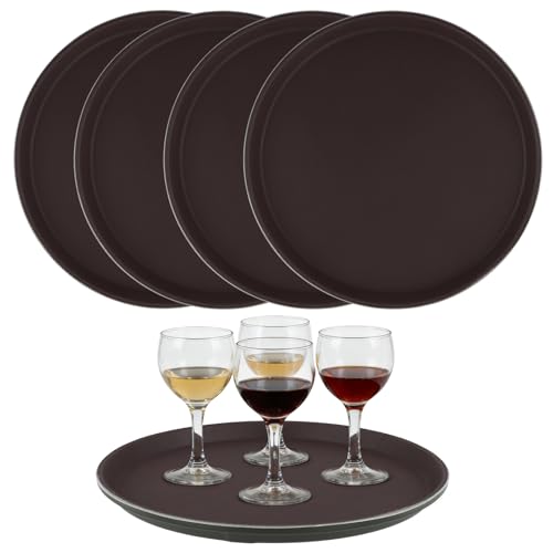 JIAYUET Juego de 5 bandejas redondas de 28 cm, antideslizantes, redondas, para cafetería, bar, restaurante