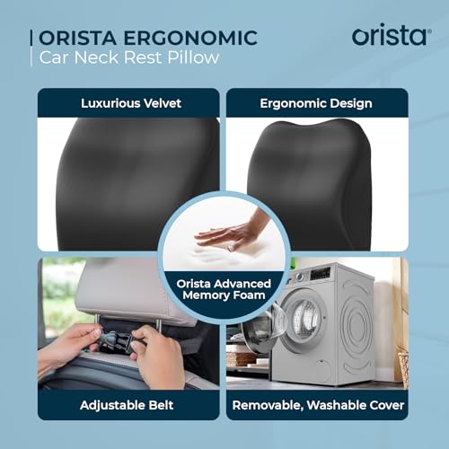 Image of Orista Car Seat Cushion Combo | Neck, Back & Sciatica Relief | High-Density Memory Foam Set for Driving, Office Chair & Gaming | Universal Fit, Black