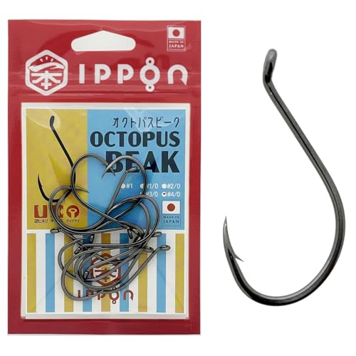 IPPON (一本) オクトパスビーク フック ブラックコート #1:20本入?#4/0:11本入 泳がせ 管付 日本製 釣り針 フック (#4/0 : 11本入)