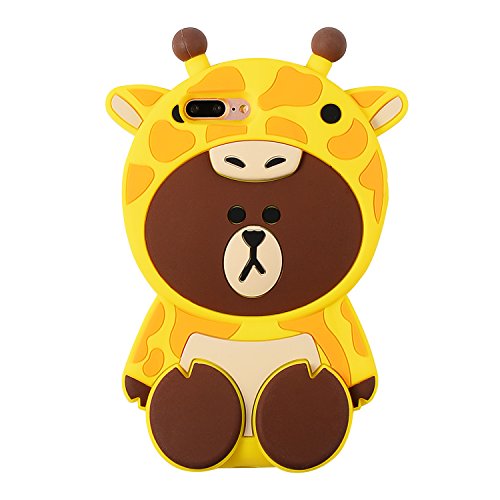 Artbling Case for iPhone 7 Plus 8+ Silicone 3D Cartoon Animal Cover,Kids Girls Cool Fun Lovely Cute Bear Cases,Kawaii Soft Gel Rubber Unique Character Protector for iPhone7 8Plus (Yellow Giraffe)