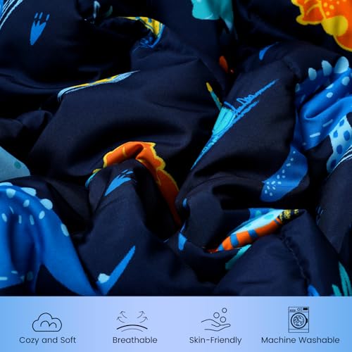 Image of david's kids 4 Piece Toddler Bedding Set - Soft Breathable Toddler Bedding Set for Boys Girls, Includes Quilted Comforter, Flat Sheet, Fitted Sheet and Pillowcase, Dinosaur Navy
