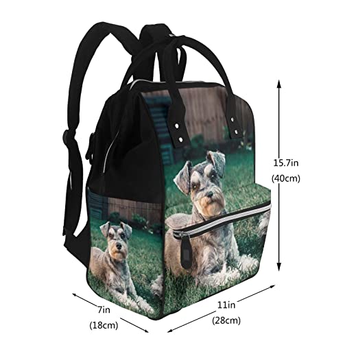 Sac à langer bébé multifonction grand format noir avec motif chien Schnauzer